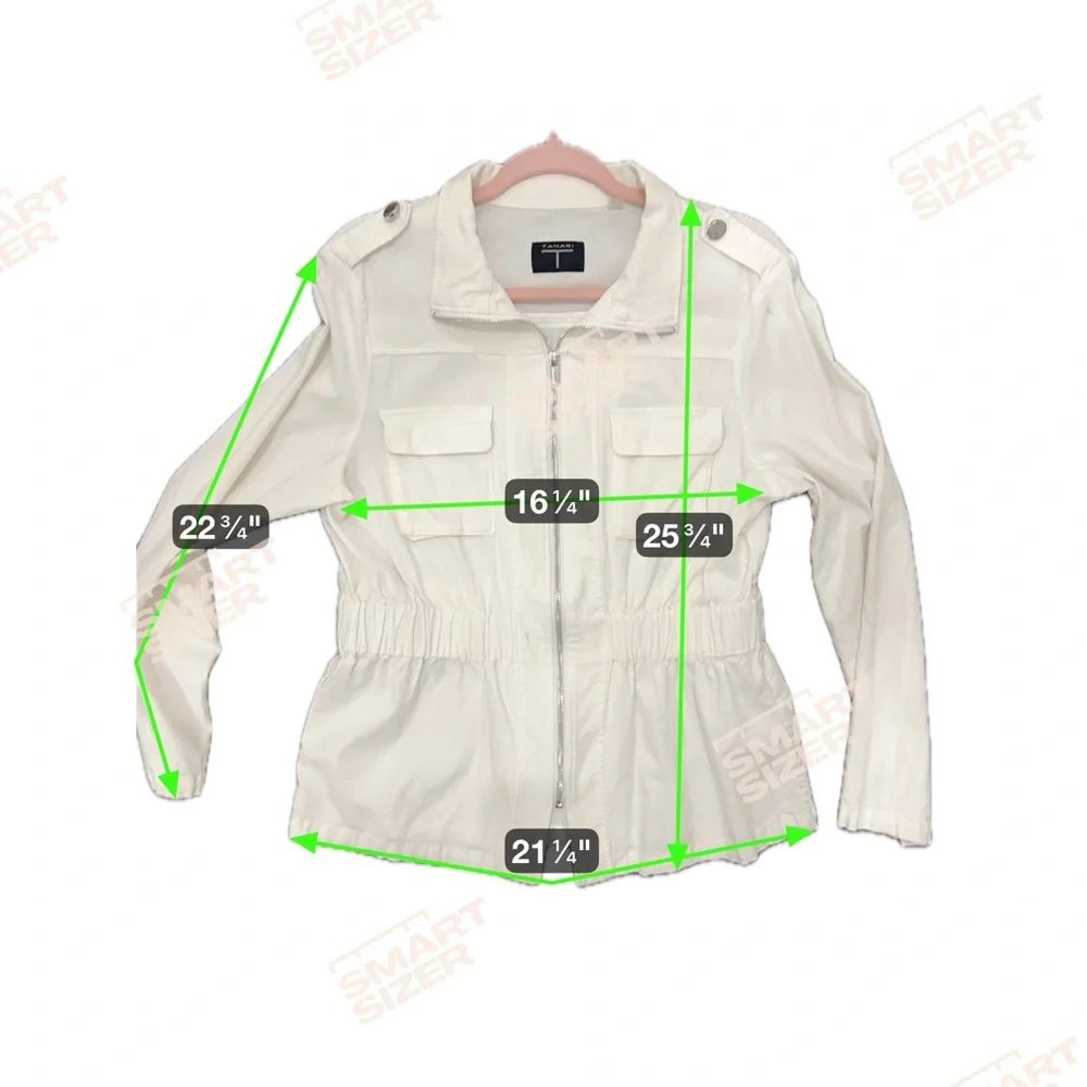 TAHARI Women's White Linen Blend Utility‎ Zio Front Jacket Size M Summer Staple!